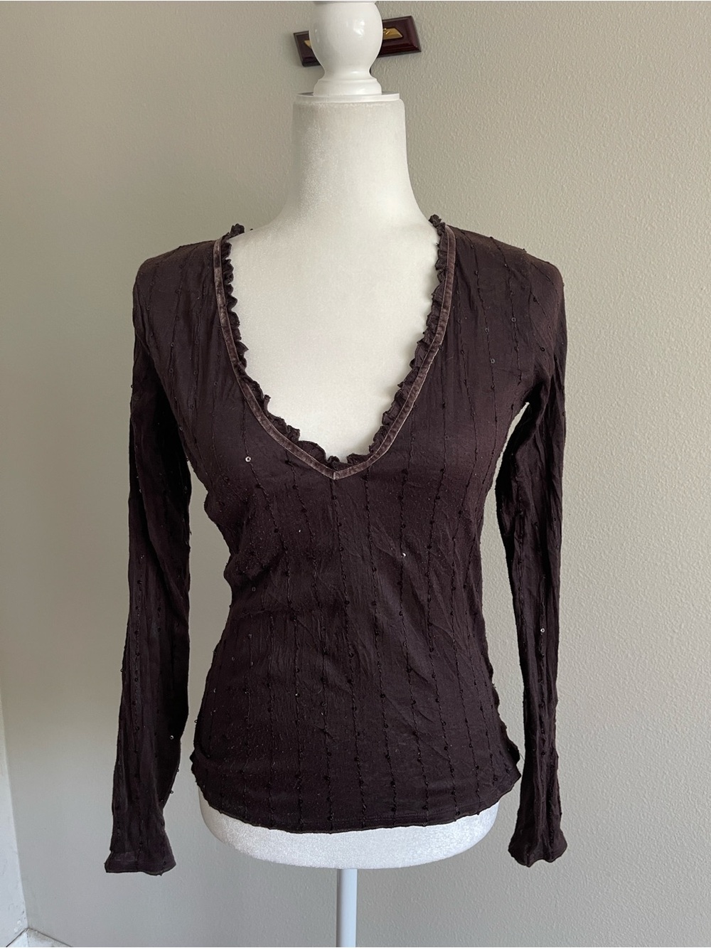United Colors of Benetton Dark Brown V-Neck Long Sleeve Top